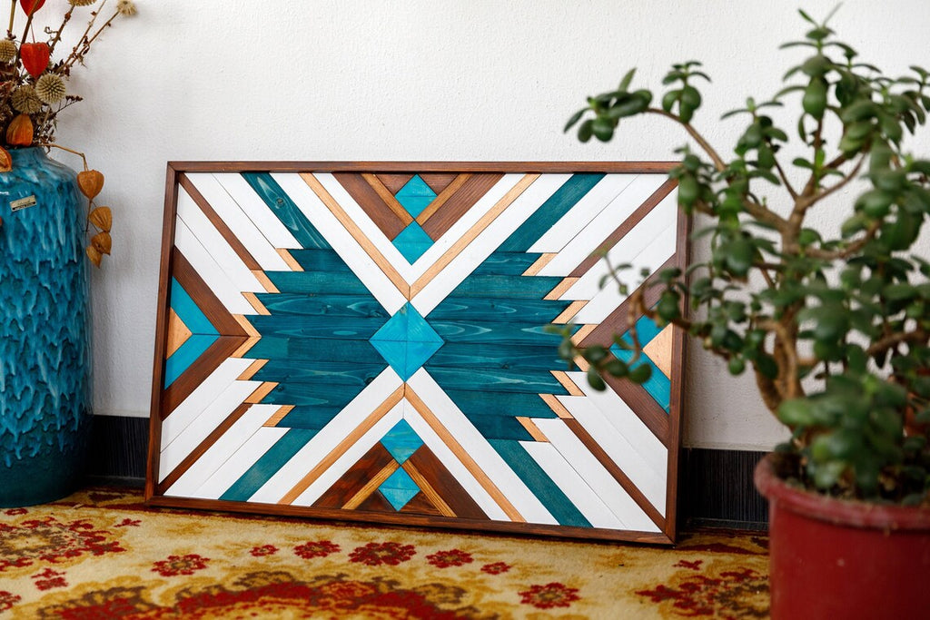 Geometric Wood Mosaic Wall Decor Boho Art