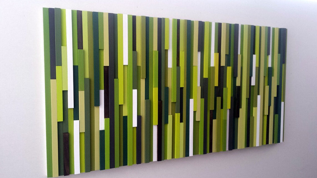 Green Abstract Plank Wood Mosaic Wall Decor