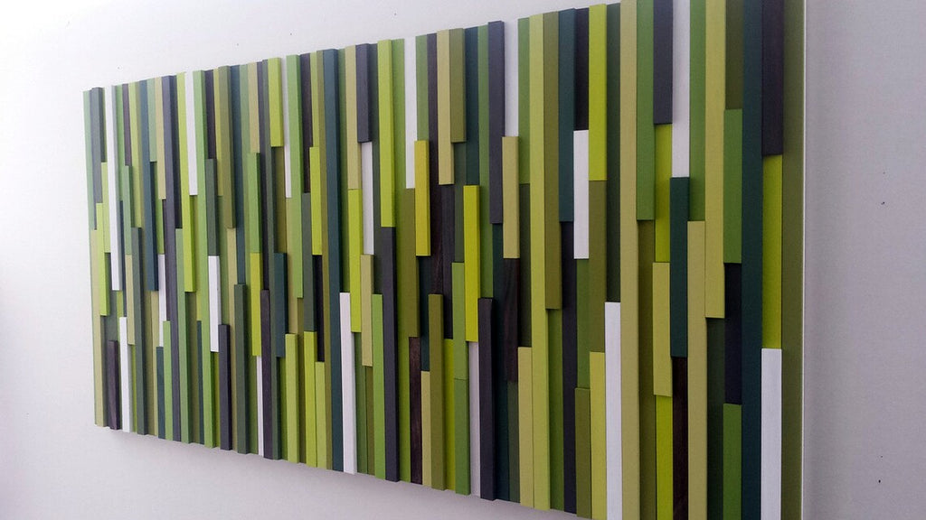 Green Abstract Plank Wood Mosaic Wall Decor