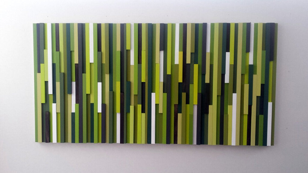 Green Abstract Plank Wood Mosaic Wall Decor