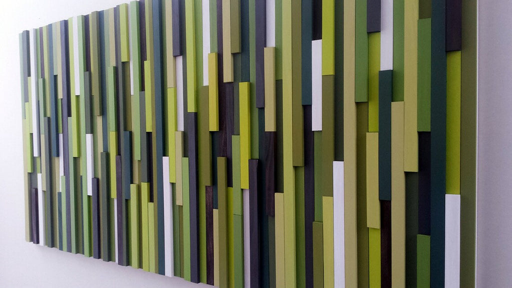 Green Abstract Plank Wood Mosaic Wall Decor