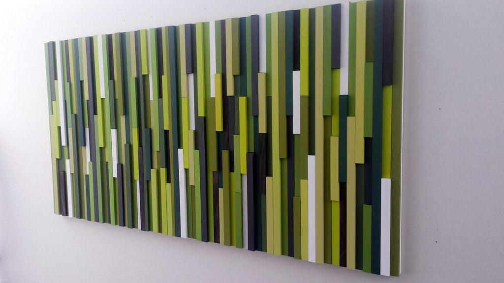 Green Abstract Plank Wood Mosaic Wall Decor