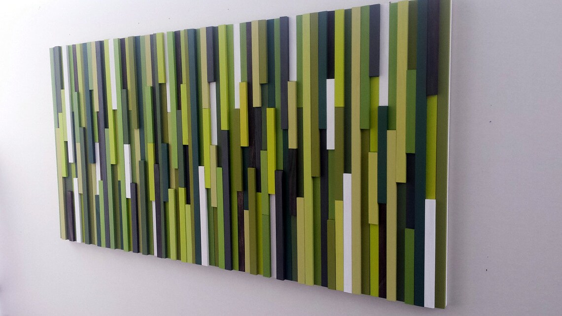 Green Abstract Plank Wood Mosaic Wall Decor
