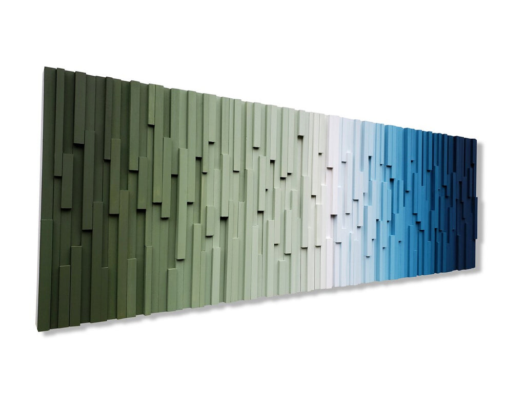 Green and Blue Ombre Art Plank Wood Mosaic Wall Decor