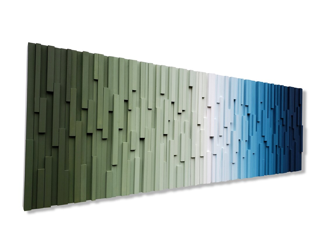 Green and Blue Ombre Art Plank Wood Mosaic Wall Decor