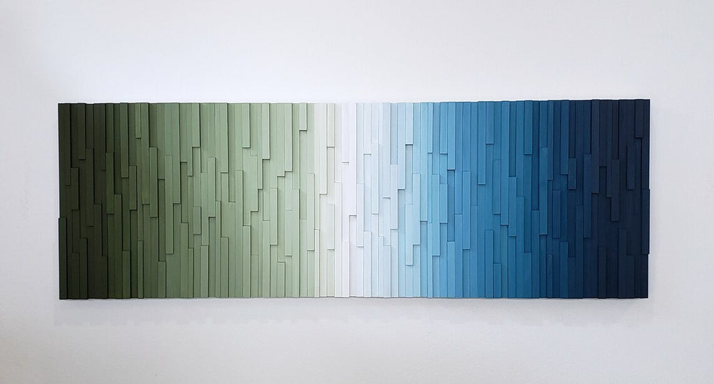 Green and Blue Ombre Art Plank Wood Mosaic Wall Decor