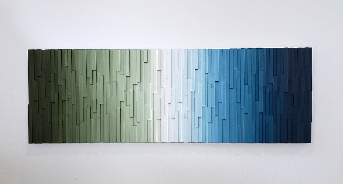 Green and Blue Ombre Art Plank Wood Mosaic Wall Decor