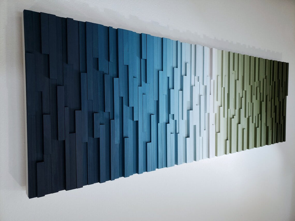Green and Blue Ombre Art Plank Wood Mosaic Wall Decor
