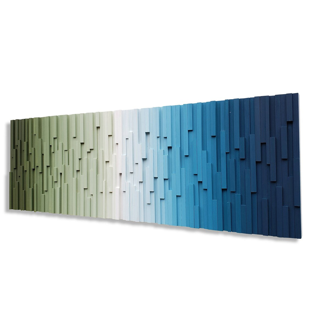 Green and Blue Ombre Art Wood Mosaic Wall Decor