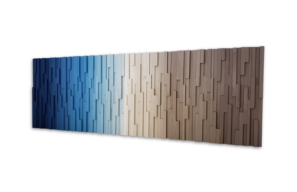 Grey and Blue Ombre Art Plank Wood Mosaic Wall Decor