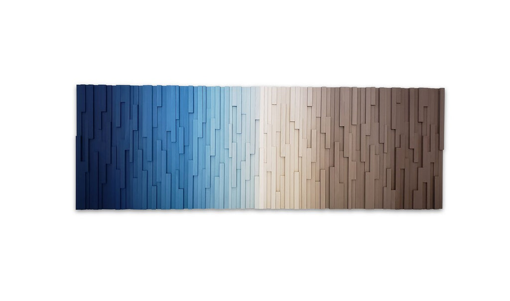 Grey and Blue Ombre Art Plank Wood Mosaic Wall Decor