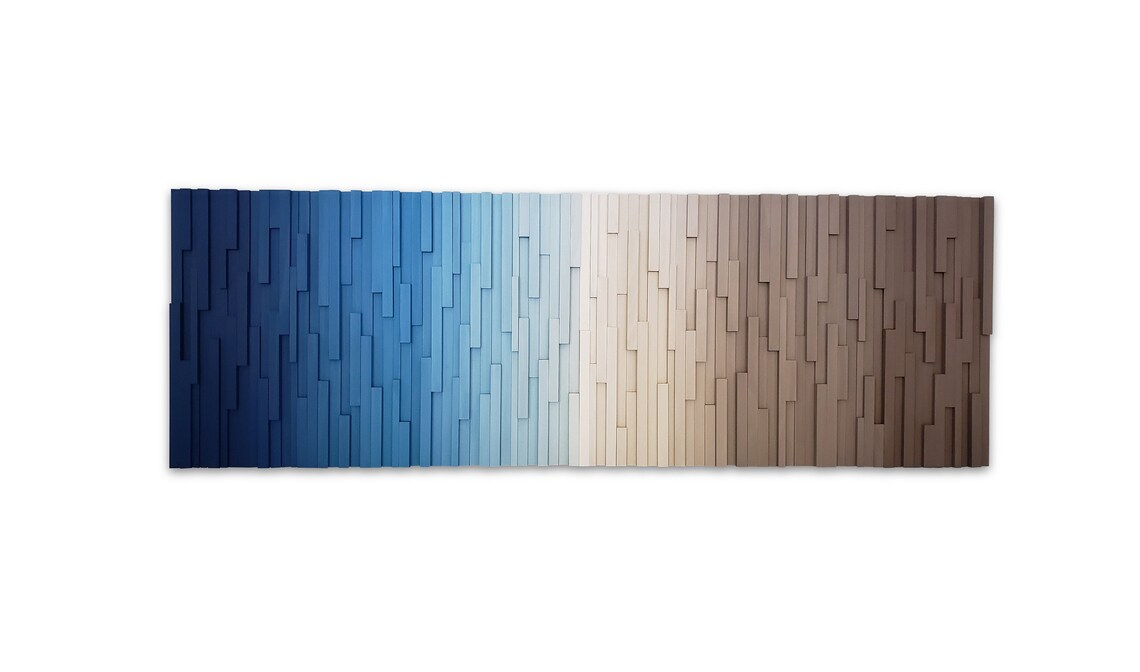 Grey and Blue Ombre Art Plank Wood Mosaic Wall Decor