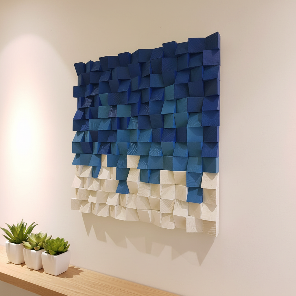 White and Blue Wood Mosaic Wall Decor