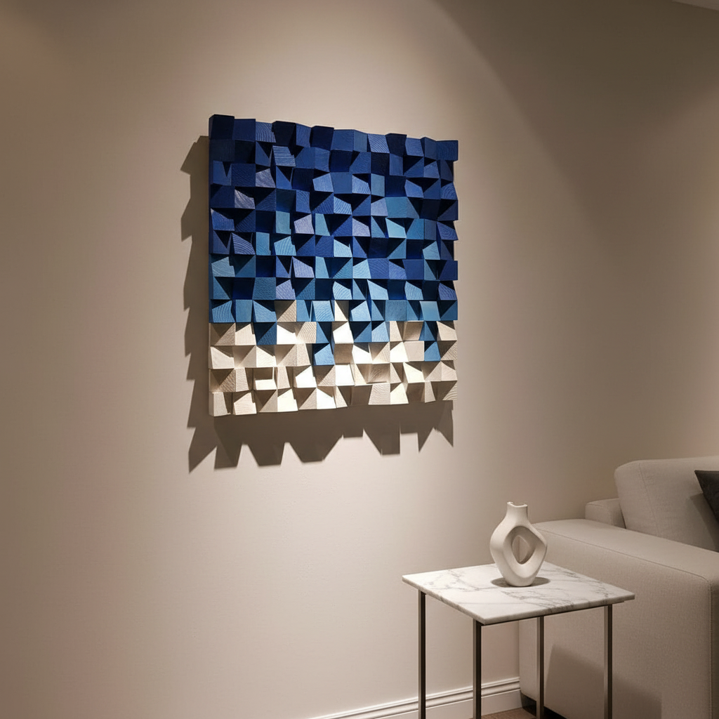 White and Blue Wood Mosaic Wall Decor