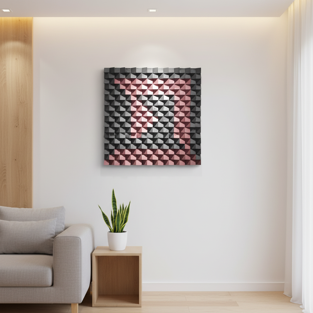 Red and Black Wood Mosaic Wall Decor