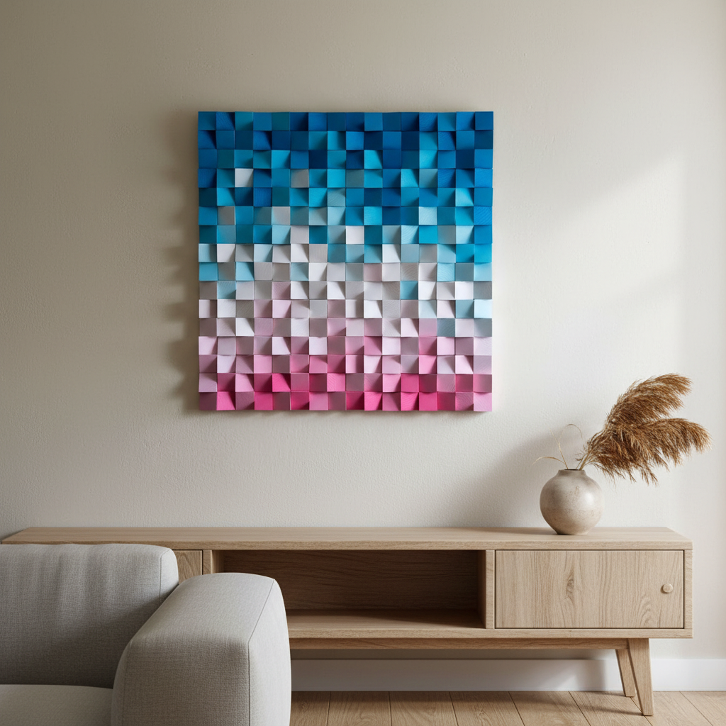 Splendid Pink Lake Wood Mosaic Wall Decor