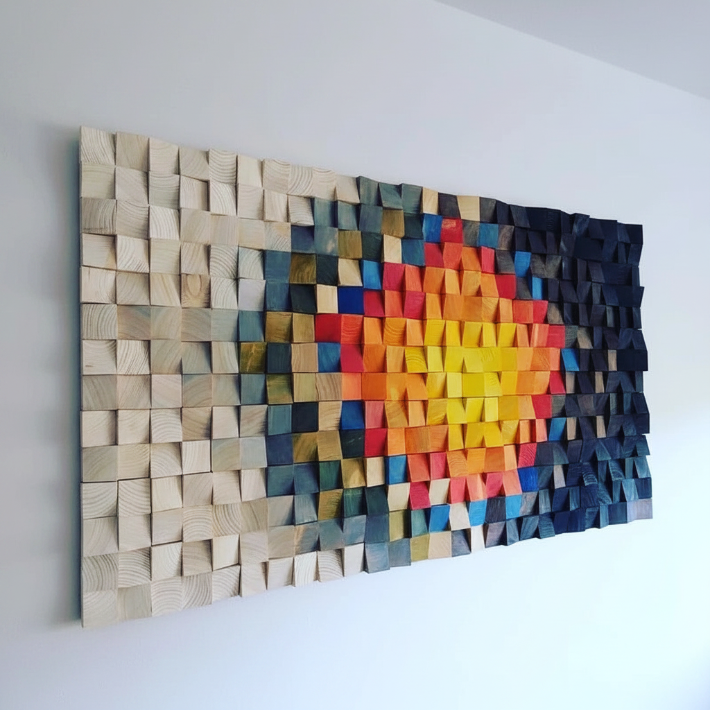 Gorgeous Sun Wood Mosaic Wall Decor