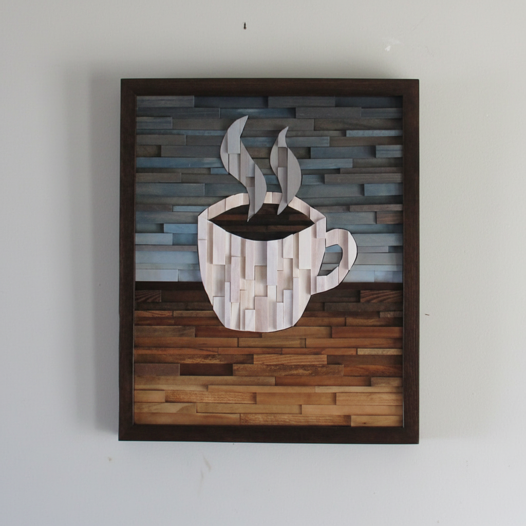 Coffee Plank Wood Mosaic Wall Decor