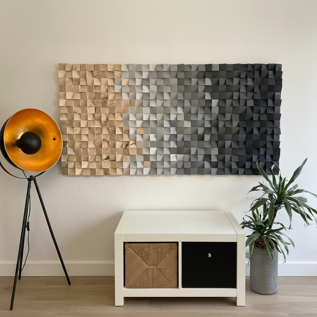 Shades of Grey Acoustic Wood Mosaic Wall Decor