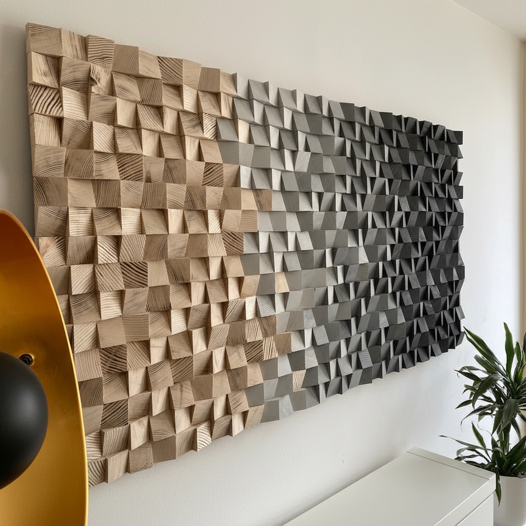 Shades of Grey Acoustic Wood Mosaic Wall Decor