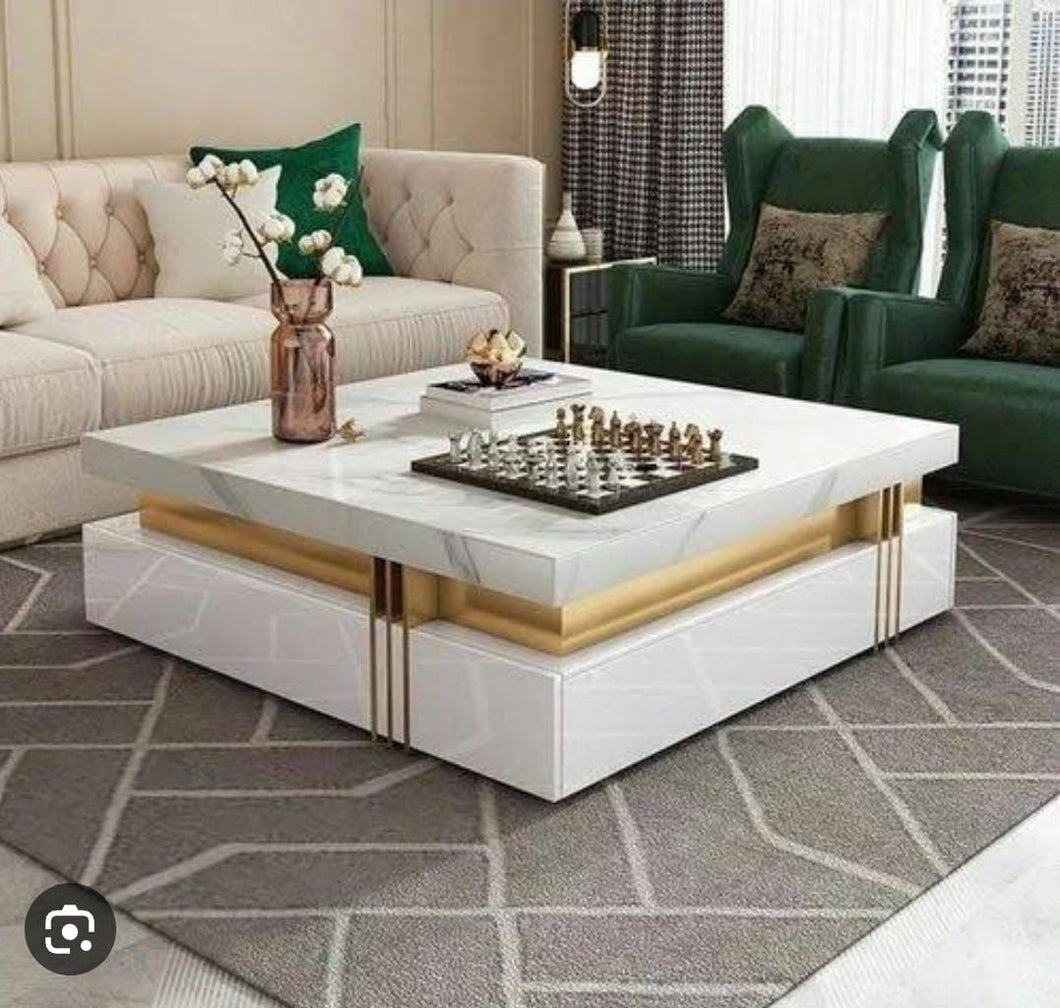 Modern Coffee in White Center Table with Stainless Steel Base