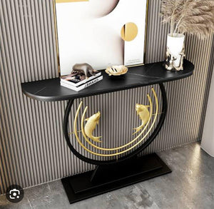 Fish Design Top Console Table in Black & Gold