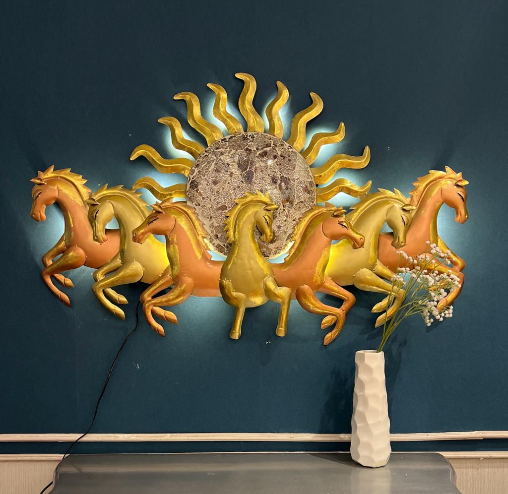 Running 7 Horses with LED Light Metal Wall Art
