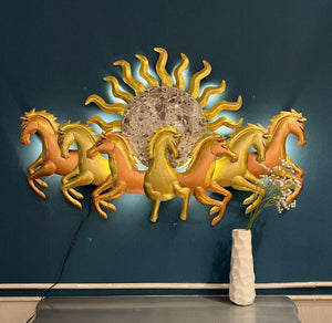 Running 7 Horses with LED Light Metal Wall Art