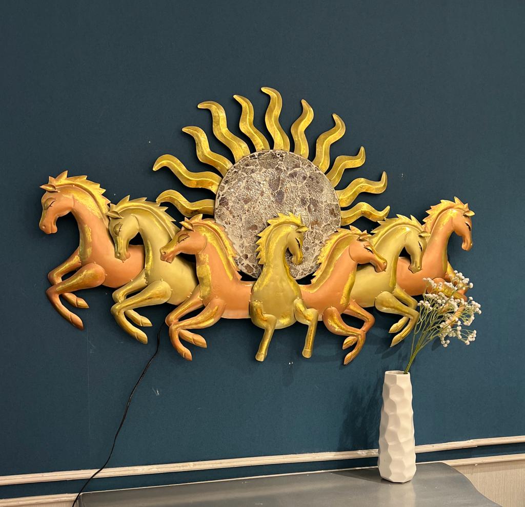 Running 7 Horses with LED Light Metal Wall Art