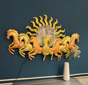 Running 7 Horses with LED Light Metal Wall Art