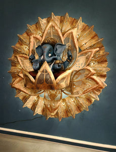 Ganesha with Lotus LED Metal Wall Art