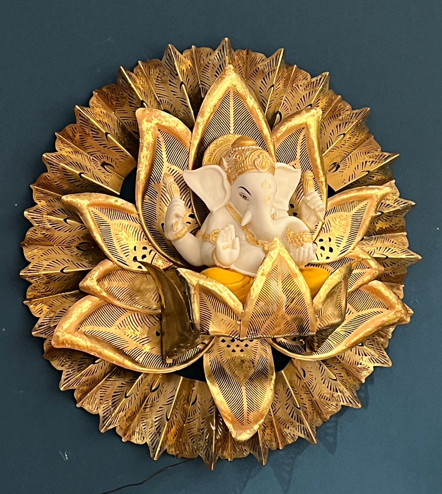 Ganesha with Lotus LED Metal Wall Art
