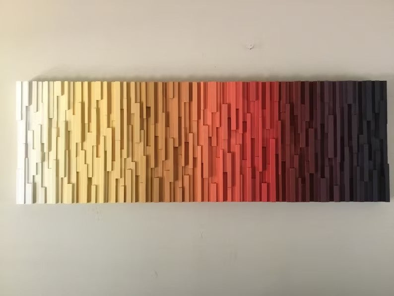 Sunset Modern Ombre Art Plank Wood Mosaic Wall Decor