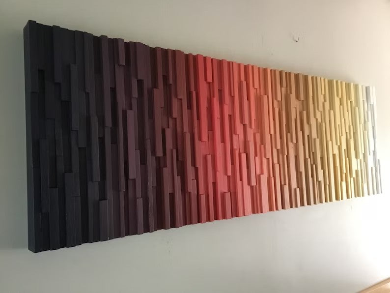 Sunset Modern Ombre Art Plank Wood Mosaic Wall Decor