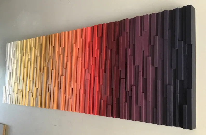 Sunset Modern Ombre Art Plank Wood Mosaic Wall Decor