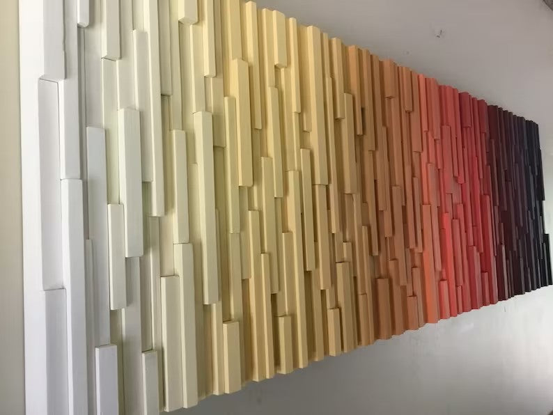 Sunset Modern Ombre Art Plank Wood Mosaic Wall Decor