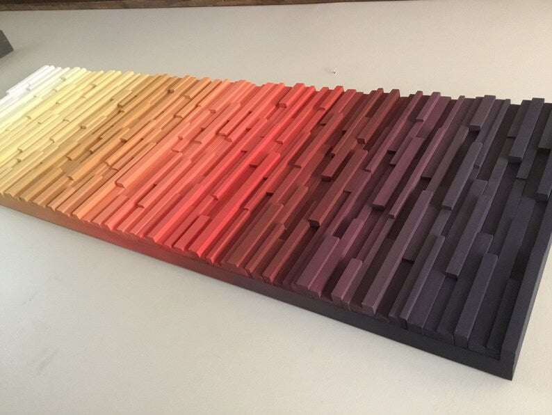 Sunset Modern Ombre Art Plank Wood Mosaic Wall Decor