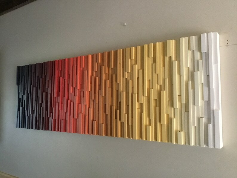 Sunset Modern Ombre Art Plank Wood Mosaic Wall Decor