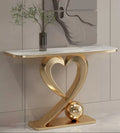 Heart Shape Golden Console Table With White Marble Top