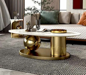 Beautiful Modern Luxurious White And Gold Marble Coffee Table