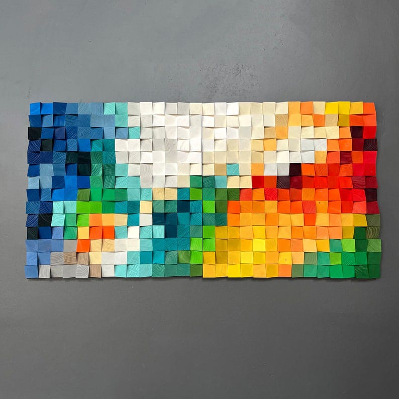 Aesthetic Look Wood Mosaic Wall Decor