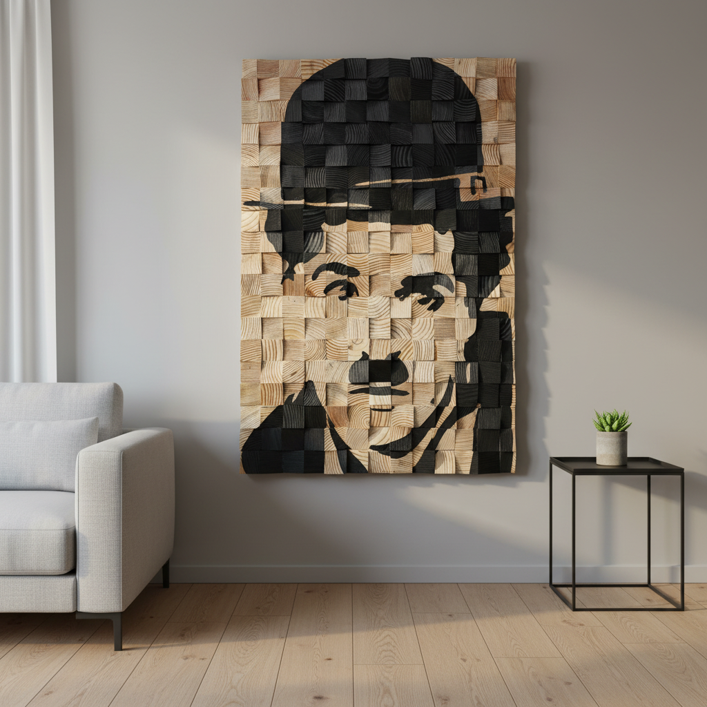 Charlie Chaplin Wood Mosaic Wall Decor