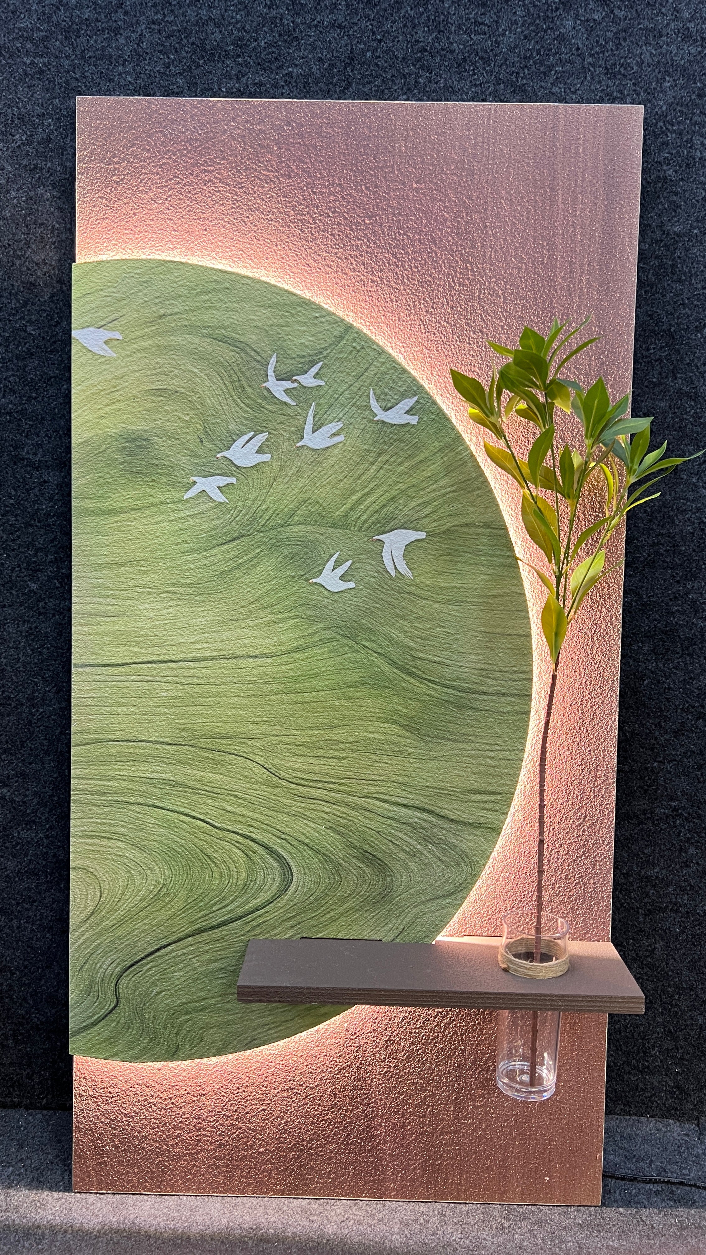 Sandstone Imitation Plant Wall Art In Olive Green With Led