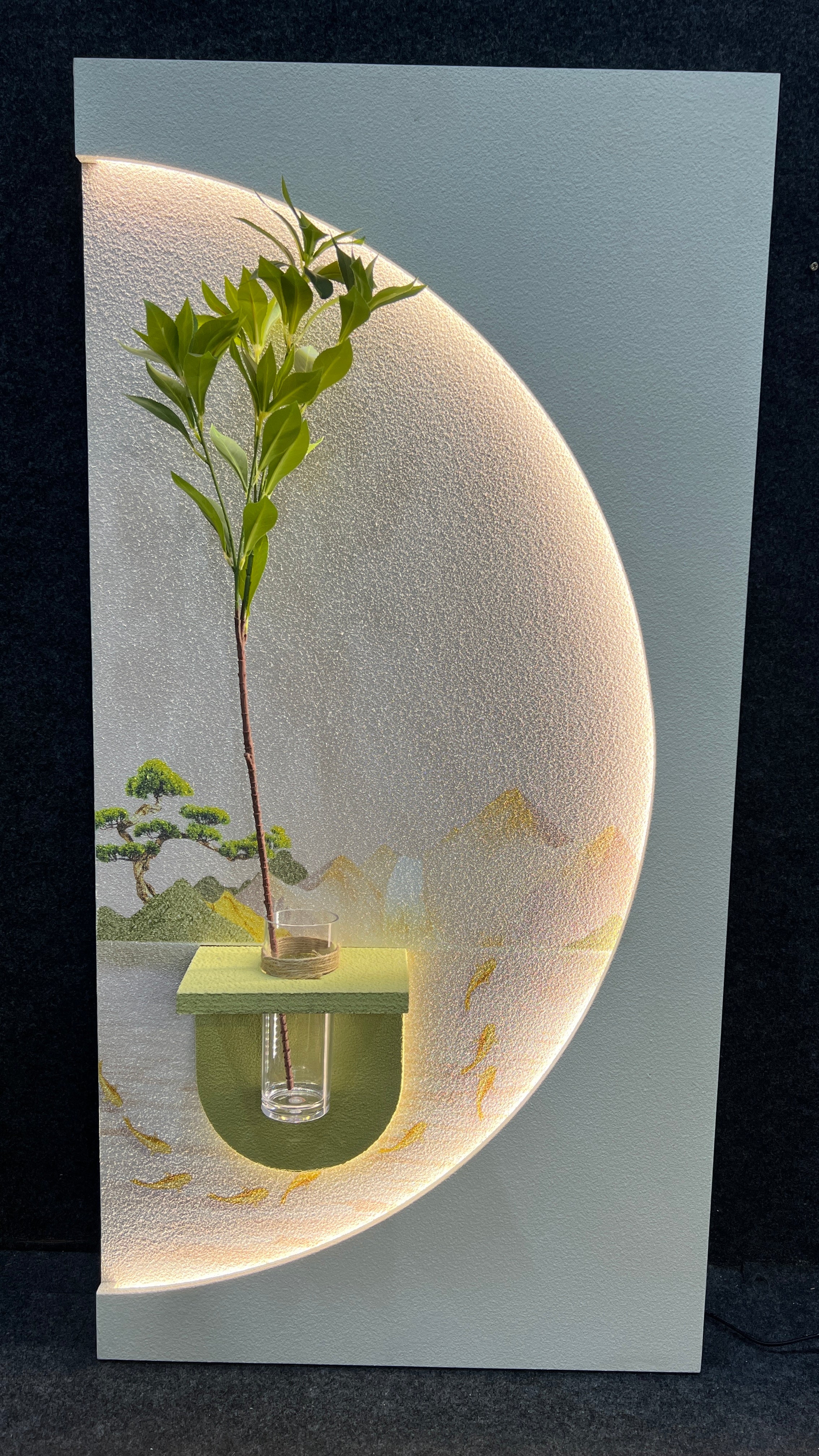 Modern Half Moon Sandstone Imitation Plant Wall Art Led