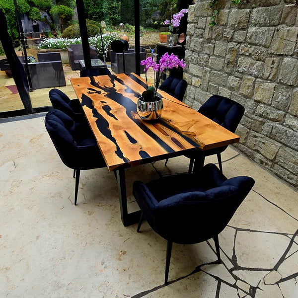 Classy Black Modern Rustic Epoxy Resin Dining Table