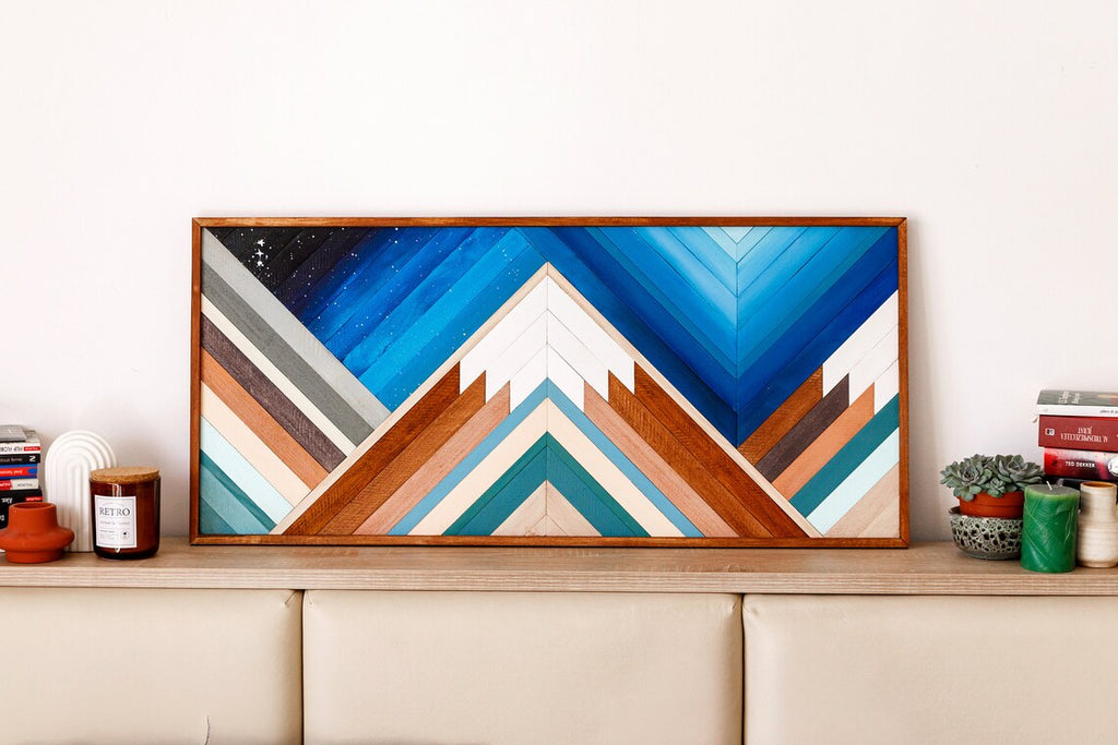 Mountain Wood Mosaic Wall Decor Boho Art