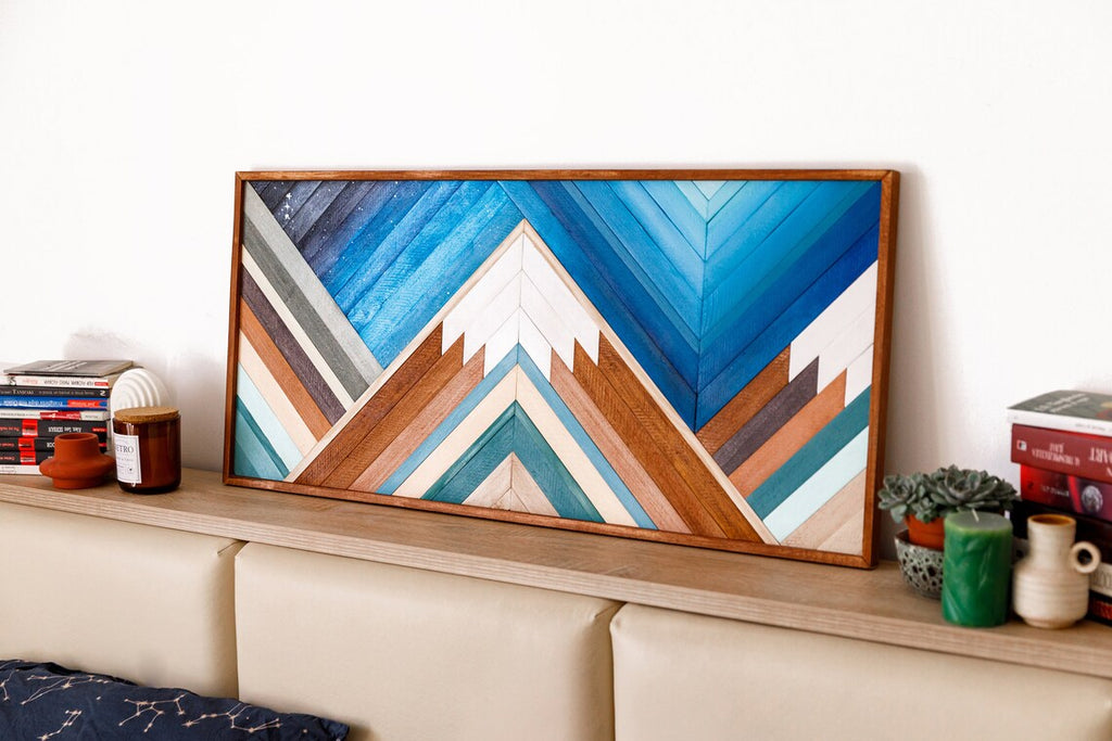 Mountain Wood Mosaic Wall Decor Boho Art