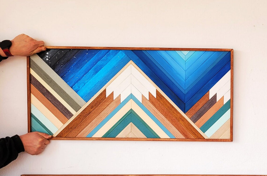 Mountain Wood Mosaic Wall Decor Boho Art