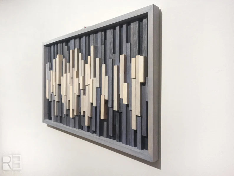 Mid Century Plank Wood Mosaic Wall Decor