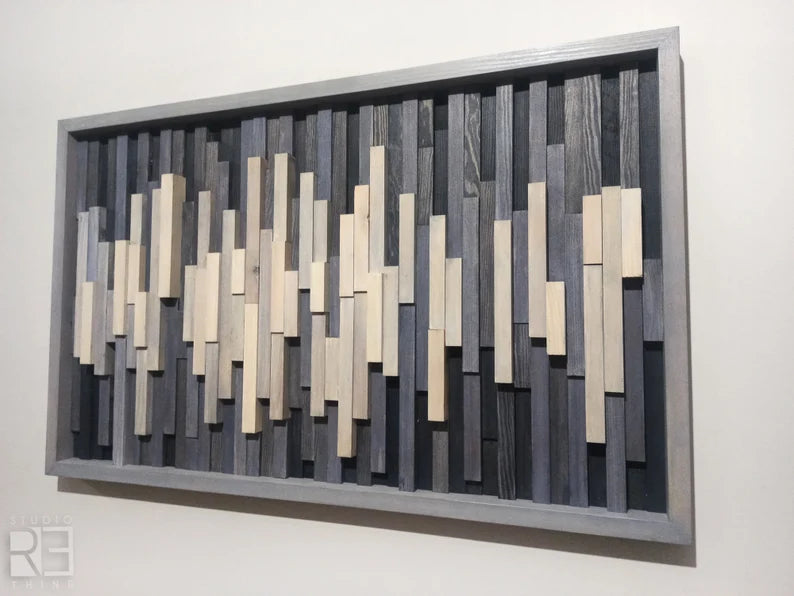 Mid Century Plank Wood Mosaic Wall Decor